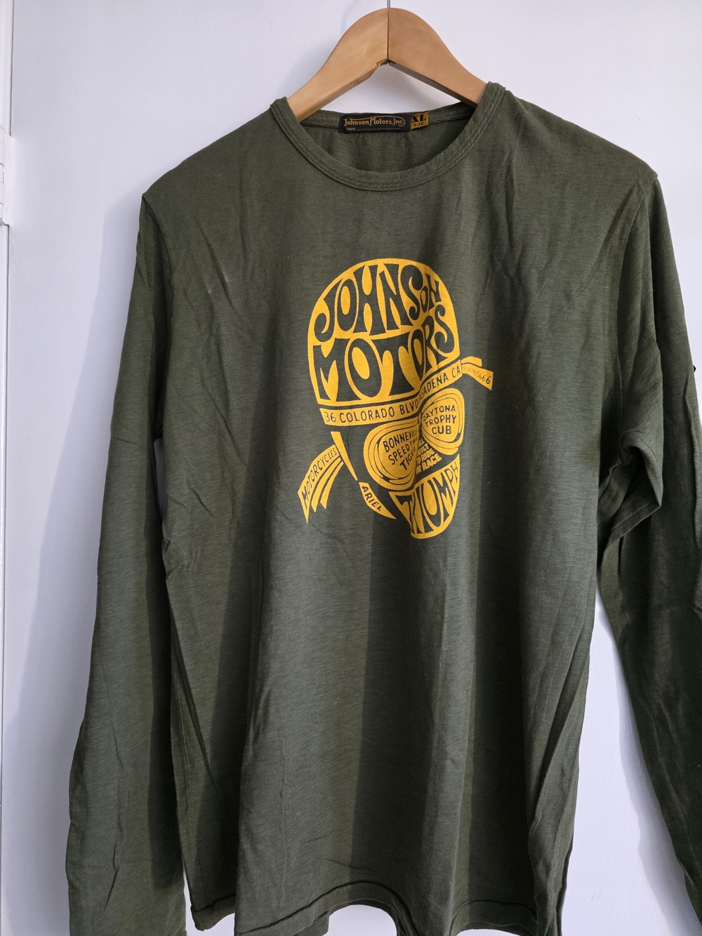 Johnson Motors Inc. Olive Long-Sleeve Graphic Tee